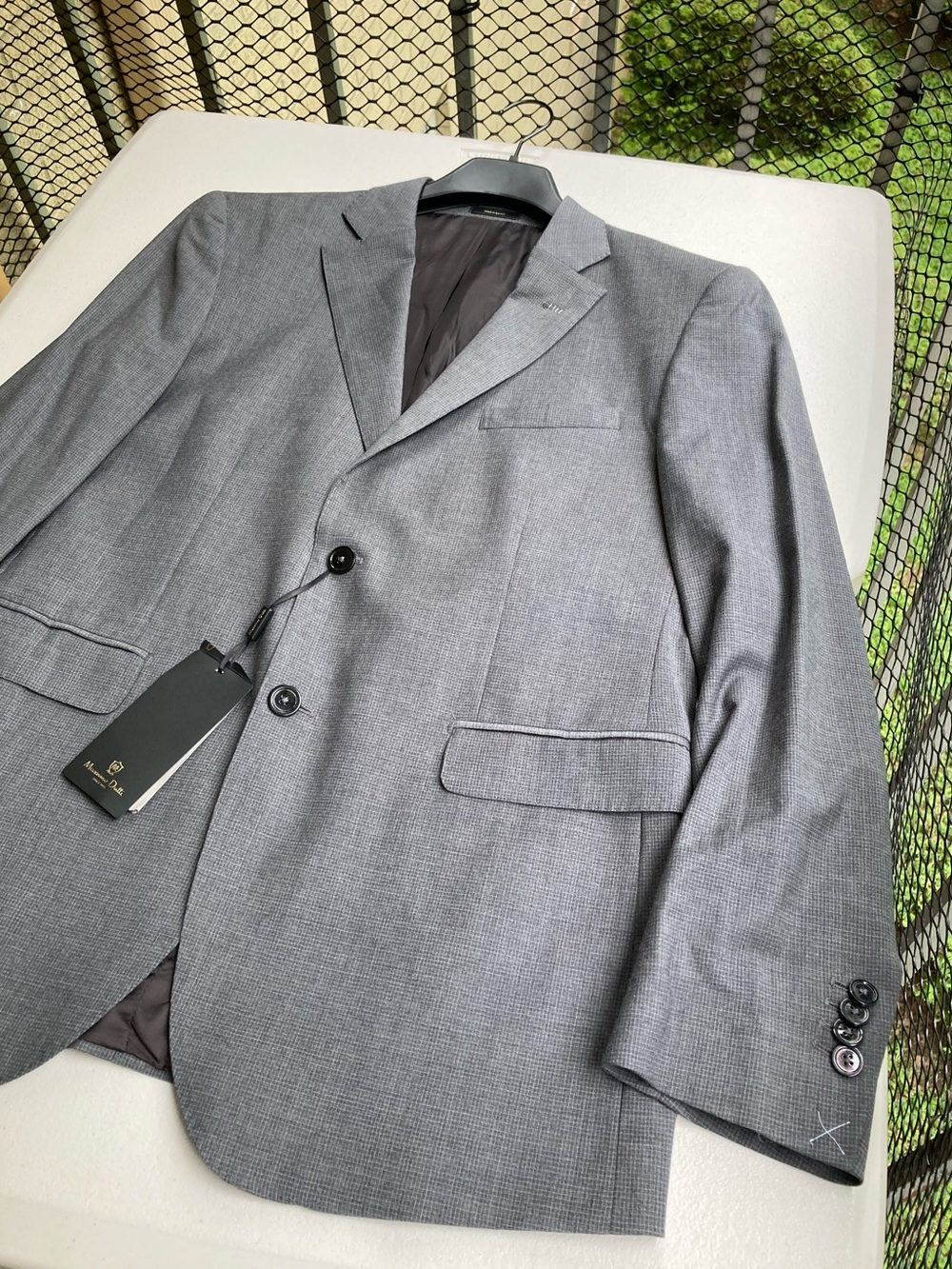 Massimo Dutti Gray Extra Fine Wool Blazer Windowpane Checkered Print Size 42